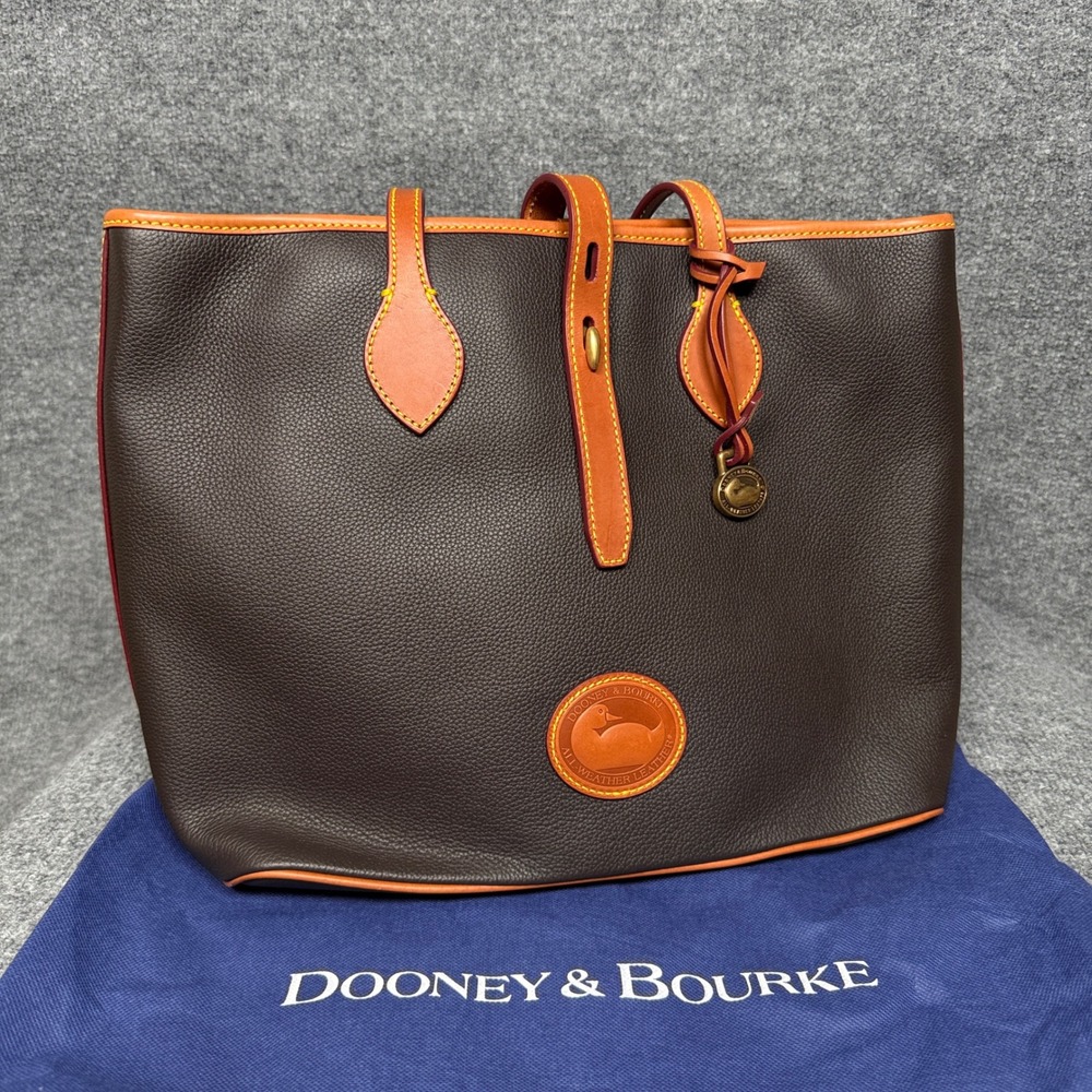Dooney & Bourke Large Tote Shoulder Bag Brown Leather Top Handle Inner Pockets - Picture 2 of 13